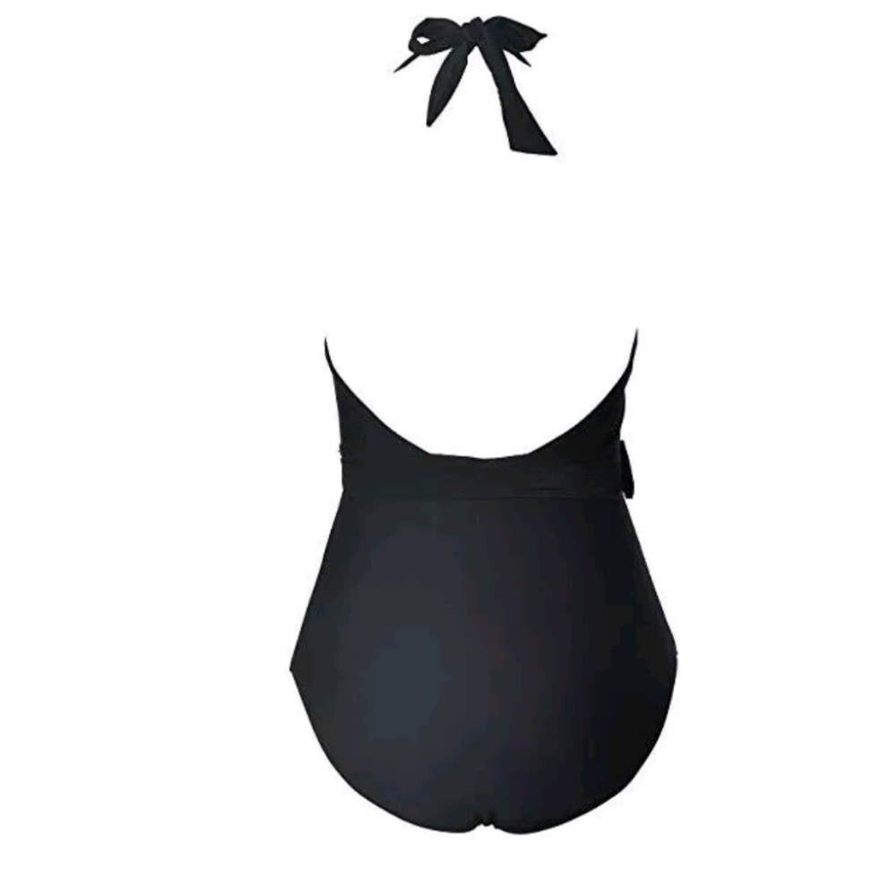 Black One Piece Plunge Swimsuit - Picture 6 of 7